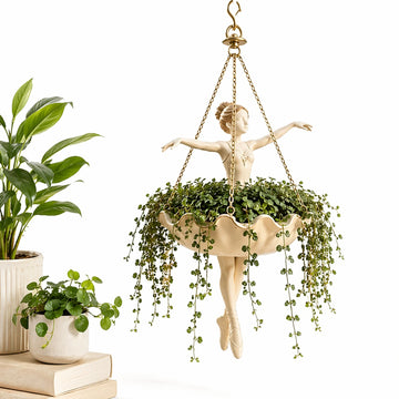 Resin Ballet Dancer Hanging Planter with Metal Chains Unique Succulent & Trailing Plant Holder for Patio Porch Garden Decor