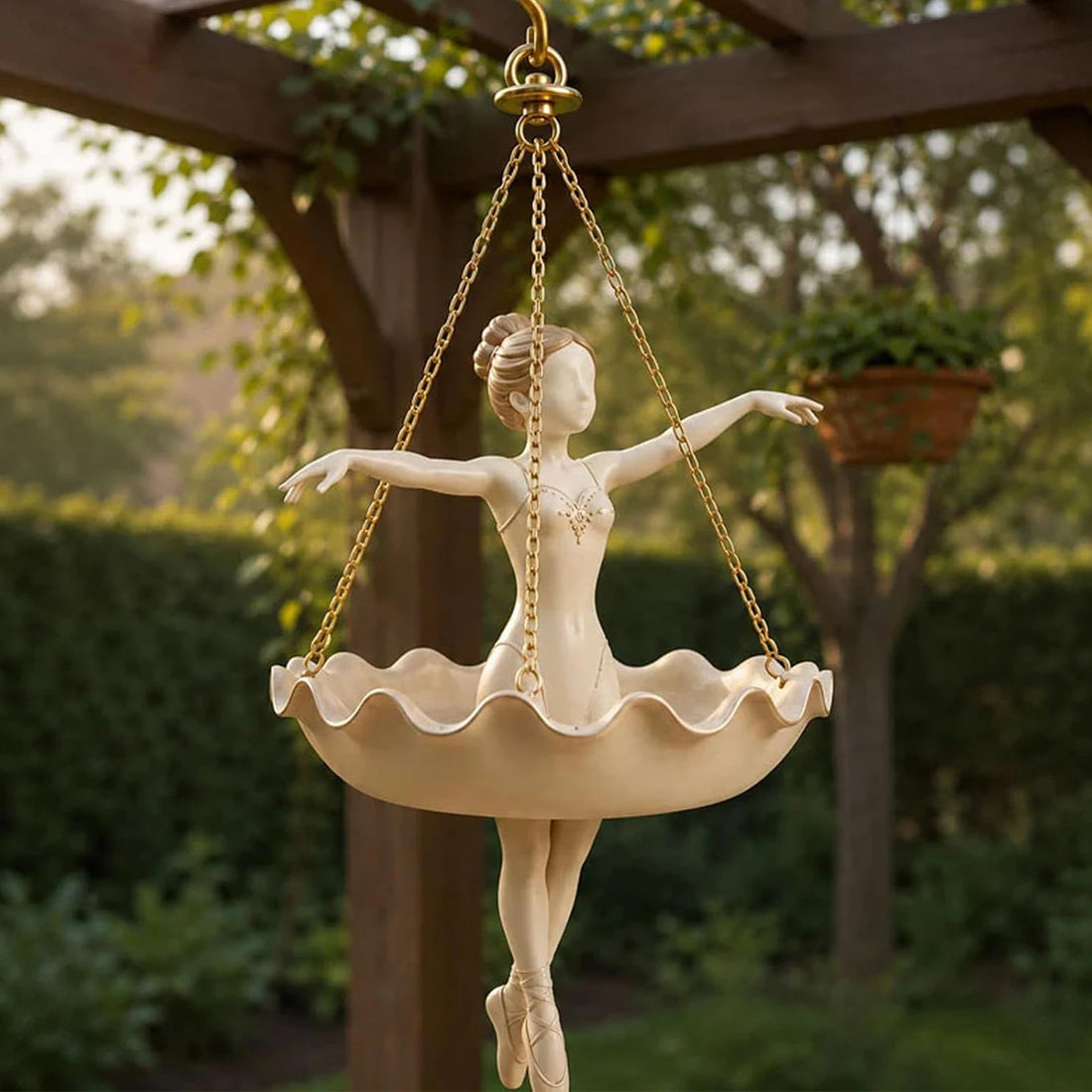 Resin Ballet Dancer Hanging Planter with Metal Chains Unique Succulent & Trailing Plant Holder for Patio Porch Garden Decor